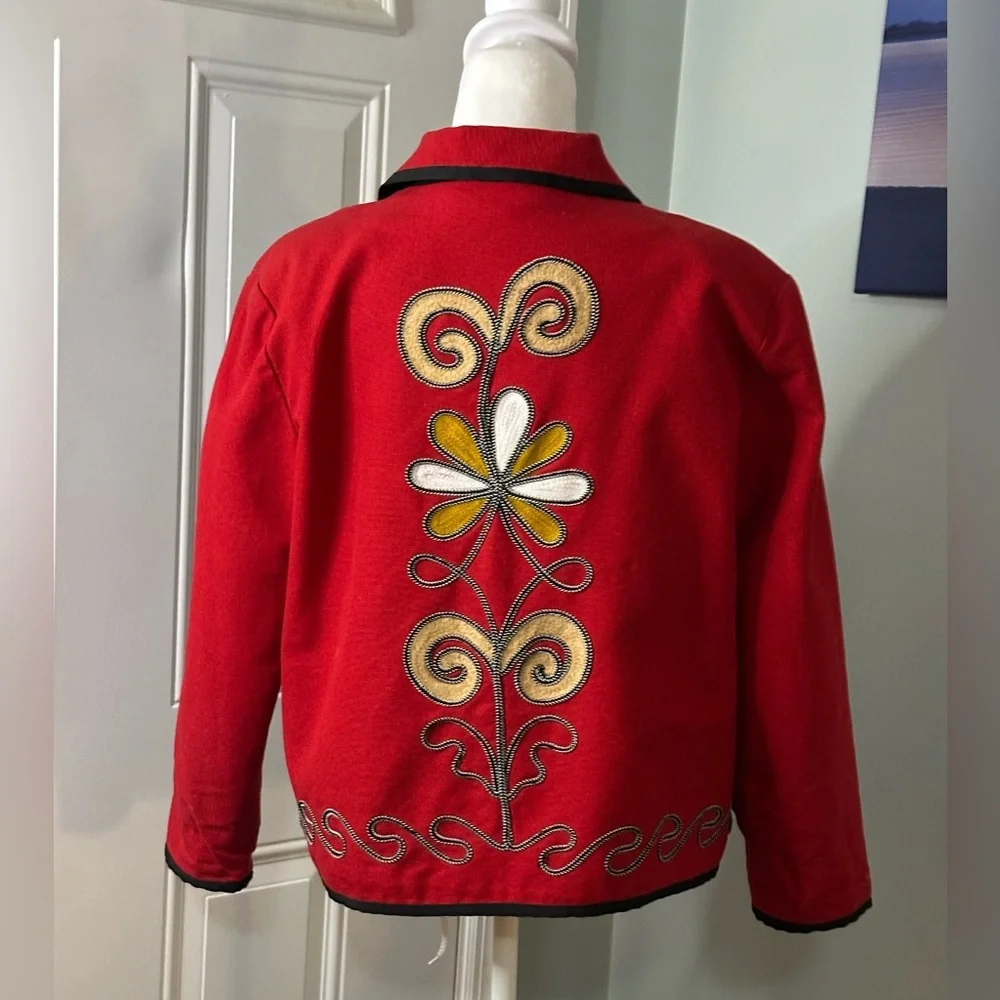 Vintage Indigo Moon Embroidered Red Floral Jacket - Picture 4 of 11